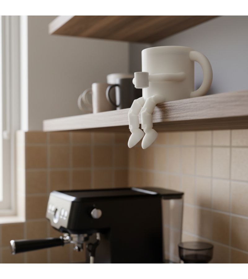 3D Printed Coffee Cup Ornament With Movable Joints And Beans Decor - Image 3
