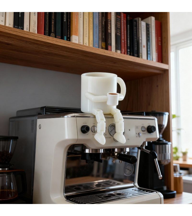 3D Printed Coffee Cup Ornament With Movable Joints And Beans Decor - Image 2