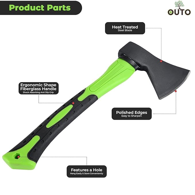 OUTO Heavy Duty Hand Axe with Fibreglass Body & Rubberized Handle for Wood Cutting, Camping and Gardening Hatchet Tools Kulhaadee (1.5lb) - Image 4