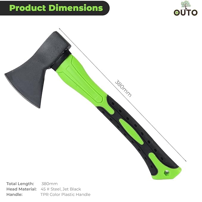 OUTO Heavy Duty Hand Axe with Fibreglass Body & Rubberized Handle for Wood Cutting, Camping and Gardening Hatchet Tools Kulhaadee (1.5lb) - Image 3
