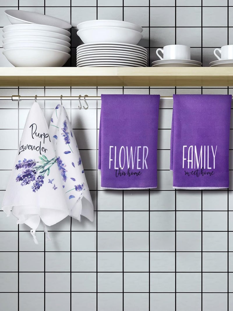 Bencailor 4 Pcs Floral Kitchen Towels Flower Dish Towels Spring Kitchen Decor Sets for Cooking Baking Grilling BathroomPurpleLavender - Image 2