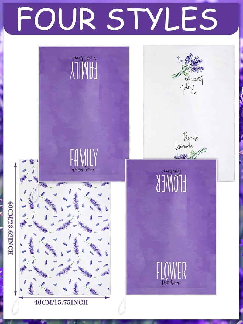 Bencailor 4 Pcs Floral Kitchen Towels Flower Dish Towels Spring Kitchen Decor Sets for Cooking Baking Grilling BathroomPurpleLavender - Image 3