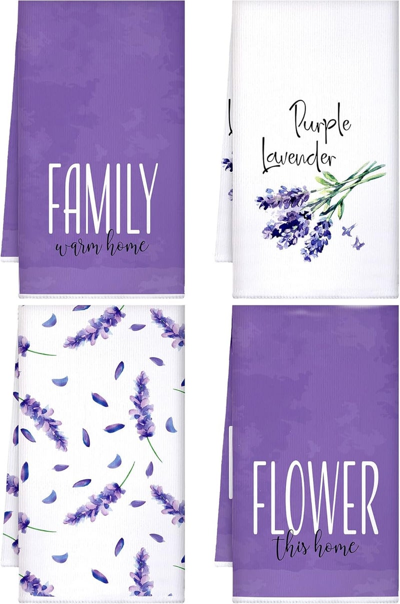 Bencailor 4 Pcs Floral Kitchen Towels Flower Dish Towels Spring Kitchen Decor Sets for Cooking Baking Grilling BathroomPurpleLavender - Image 1