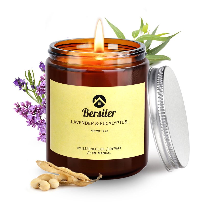 Bersiler Aromatherapy Candles Scented Candles 7OZ Lavender Eucalyptus Candles Stress Relief and Relax for Home Bedroom Gift for Women Birthday Christmas Soy Wax Candle
