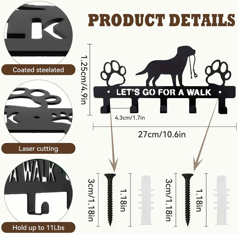 Kenmohuo 2Pcs Dog Key Holder for Wall, Dog Lead Hooks Wall Mounted with 5 Key Hooks, Premium Metal Key Hooks Wall Mounted, Key Racks for Wall & Versatile Key Rack for Hanging Keys, Wallets, Leash, Jackets - Image 3