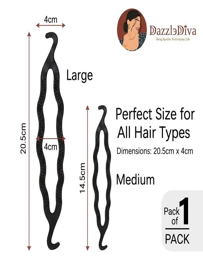 DazzleDiva 1Pc Plastic Clip Bun Maker - Easy French Twist Hair Styling Tool for Women - Durable Hairs Loop Bun Shaper for Elegant Updos, Ponytails & Braids - Professional DIY Hair Accessories - Black 1Pc (Plastic Hair Donut) - Image 2