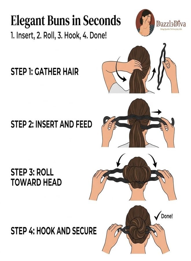 DazzleDiva 1Pc Plastic Clip Bun Maker - Easy French Twist Hair Styling Tool for Women - Durable Hairs Loop Bun Shaper for Elegant Updos, Ponytails & Braids - Professional DIY Hair Accessories - Black 1Pc (Plastic Hair Donut) - Image 4