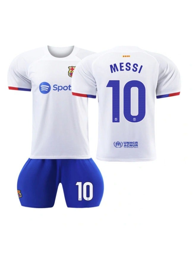 عام مجموعة هدايا تتضمن الزي الرسمي لخارج ملعب برشلونة للموسم 23-24 برقم 10 للاعب ميسي، مع الشورت والجوارب، بمقاسات للأطفال والكبار، هدية مثالية لأصدقاء المشجعين - Image 1