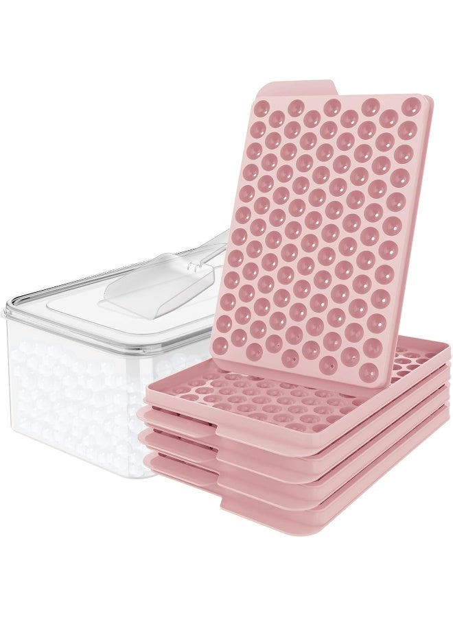 WIBIMEN Mini Ice Cube Trays, Upgraded Small Trays Easy Release, 104x4 PCS Tiny Tray Crushed for Chilling Drinks Coffee Juice(4Pack Pink trays & Bin Scoop) - Image 1