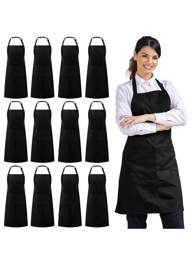 Syntus Syntus 12 Pack Bib Apron, Unisex Aprons Adjustable Thicker Version Waterdrop Resistant with 2 Pockets Cooking Kitchen Aprons for Women Men Chef, BBQ Drawing Apron Bulk, Black  - Image 1