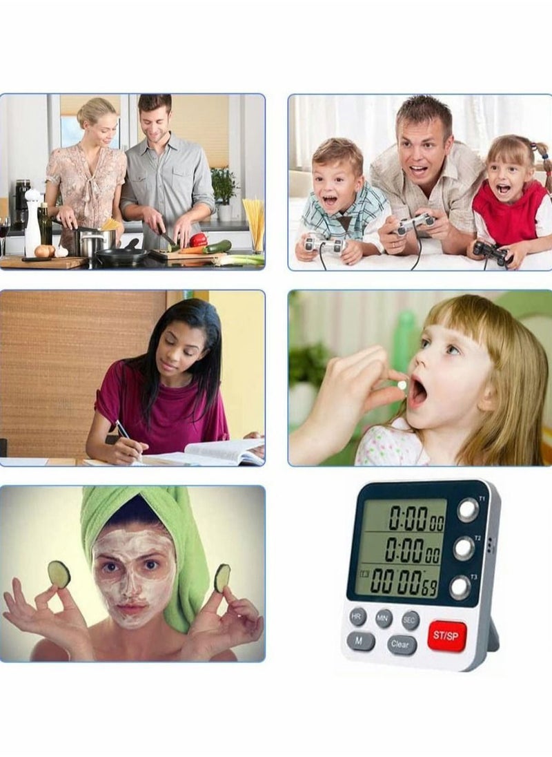 SYOSI - Digital Dual Kitchen Timer 3 Channels Count UP Down Stopwatch for Cooking Large LCD Display Adjustable Volume Alarm with Magnetic Back Stand Gourmet Enthusiast - Image 1
