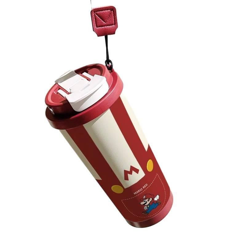كوب قهوة بمقبض وغطاء بشفاط من ستانلس ستيل وغطاء بفتح زر، 500 ml مع غطاء بقشة مع مقبض من الستانلس ستيل - Image 4
