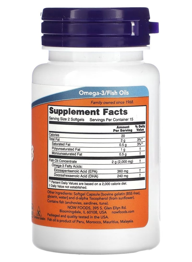 now Omega 3 Fish Oil 1000 mg 30 Softgels 1000 Mg Per - Image 2