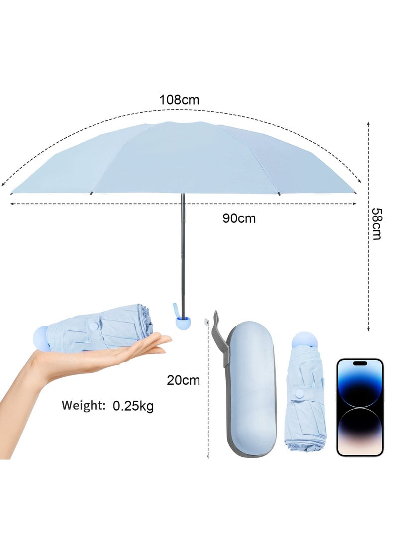 زيريفام مظلة صغيرة للسفر، مظلة صغيرة مدمجة قابلة للطي مع حقيبة، 6 أضلاع، مظلة محمولة خفيفة الوزن وخفيفة الوزن، مظلات فوق البنات والأشعة فوق البنفسجية بجيب للمطر والشمس للأطفال البنات الأولاد النساء (أزرق) - Image 5