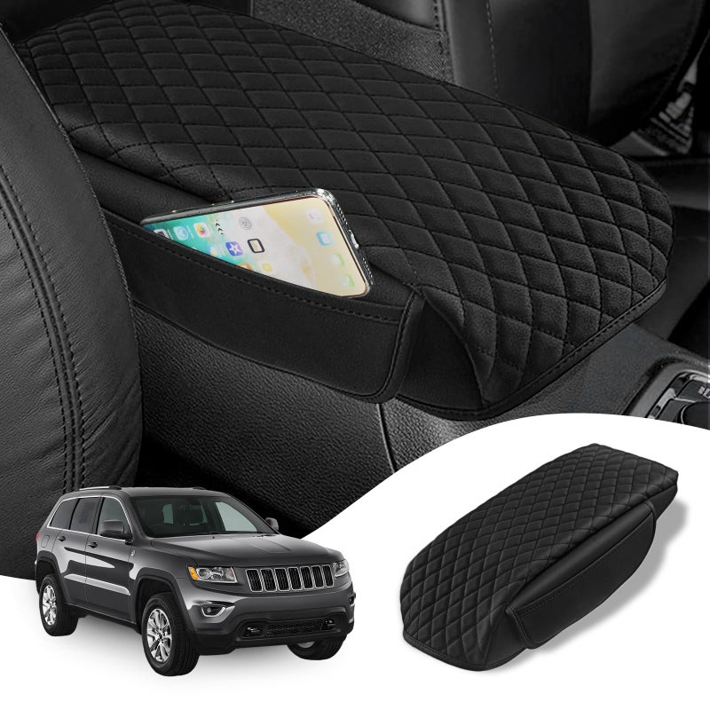 Rilsen Custom Fit for Center Console Cover 2011-2021 Jeep Grand Cherokee Armrest Cover Center Console Pad Interior Accessories Car Armrest Seat Box Cover Protector with Pockets Storage Bag
