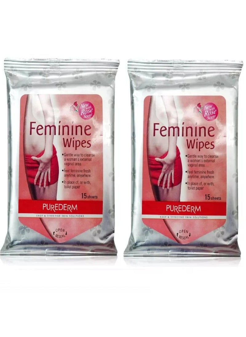 Purederm - Two Pieces Of Feminine Wipes With Rose Scent 2X15 Sheets - Image 1