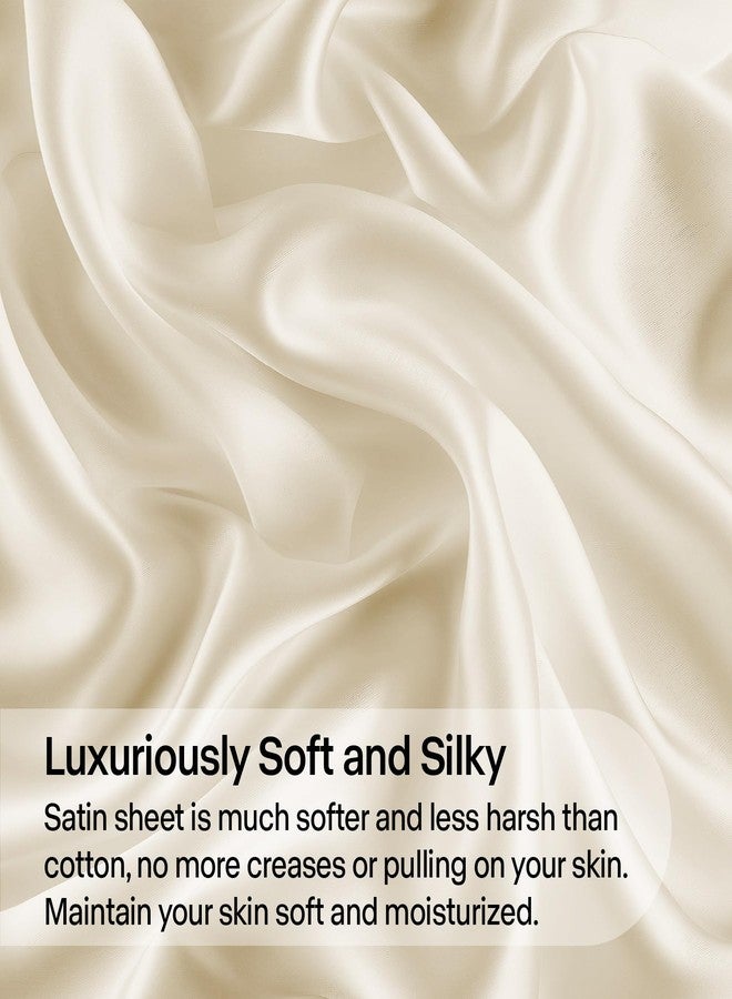 BEDELITE King Size Sheets Set, Luxury Soft Beige Satin Sheets for Hair and Skin, Similar to Silk Bed Sheets Set 4 Pieces with 1 Deep Pocket Fitted Sheet, 1 Flat Sheet, and 2 Pillowcases - Image 3