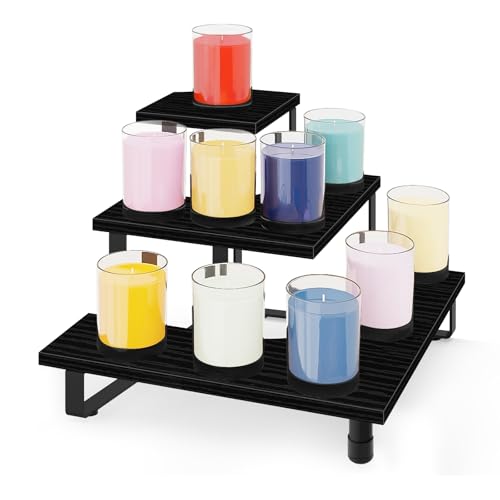 ELITEROO 3 Tier Wooden Retail Display Shelves Portable Display Rack for Retail Counter Top Craft Shows Tradeshows 3 Step Corner Tiered Table Display Tower Stand for Cupcake Jewelry Display Black - Image 1