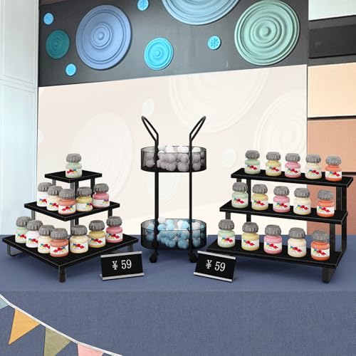 ELITEROO 3 Tier Wooden Retail Display Shelves Portable Display Rack for Retail Counter Top Craft Shows Tradeshows 3 Step Corner Tiered Table Display Tower Stand for Cupcake Jewelry Display Black - Image 3