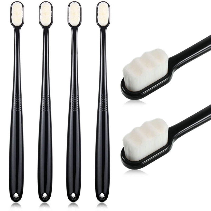 Boao 4 Pcs Soft Bristle Toothbrush Nano Toothbrush Ultra Soft Brush Manual Brush with 20,000 Bristles for Sensitive Teeth and Gum Adult Kid Children(Black) - Image 1
