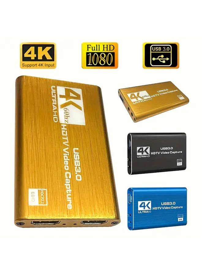 بطاقة التقاط الفيديو الذهبية بدقة 4K فائقة الوضوح وتردد 60 هرتز ومنفذ USB 3.0 للبث المباشر وألعاب OBS - Image 1