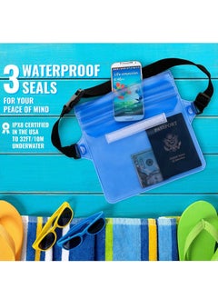 SYOSI 2 Pack Waterproof Pouch With Waist Strap, Waterproof Cell Phone Bag, Waterproof Dry Bag For Beach Bulk Swimming Kayaking Floating Water Park, Blue And Clear  - Image 2