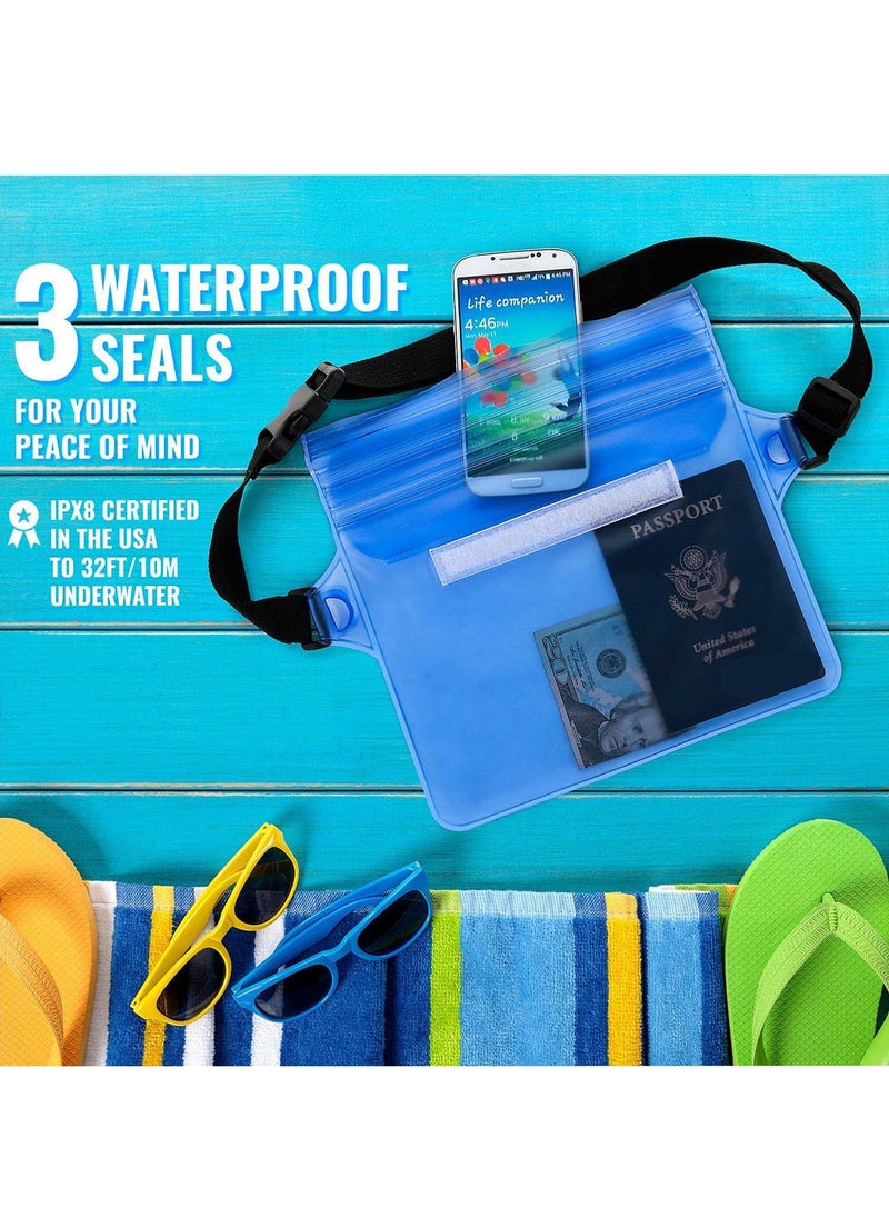 SYOSI 2 Pack Waterproof Pouch With Waist Strap, Waterproof Cell Phone Bag, Waterproof Dry Bag For Beach Bulk Swimming Kayaking Floating Water Park, Blue And Clear  - Image 2