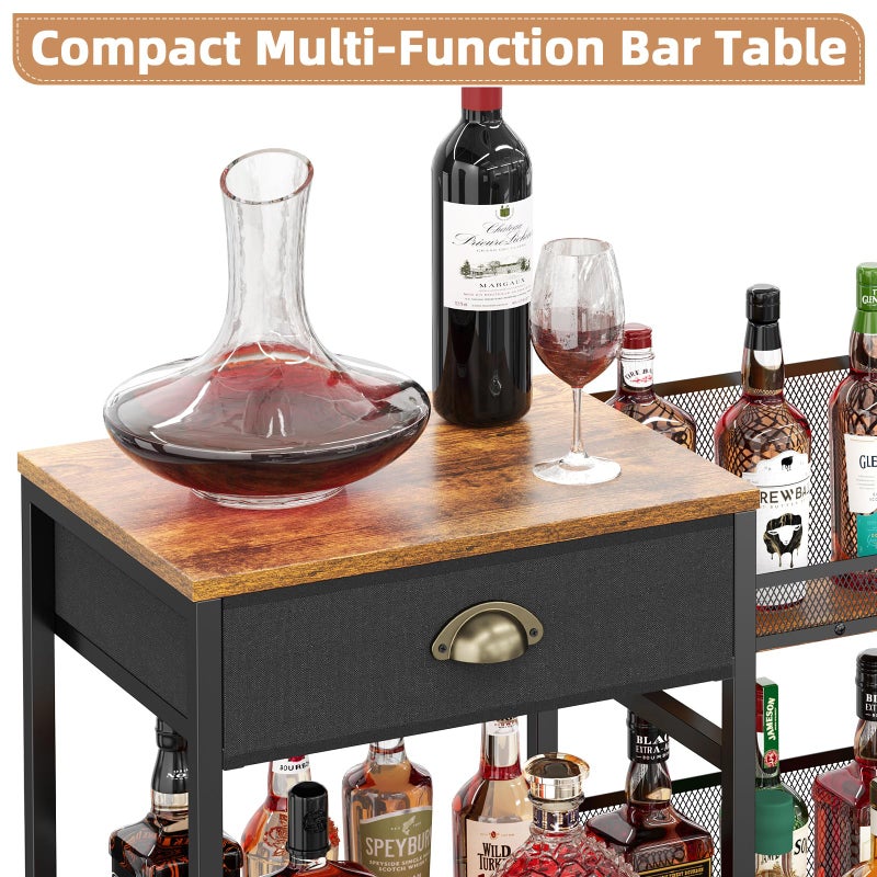 Jakyitvi Liquor Cabinet Bar for Home with Drawer, 3-Tier Wine Rack Freestanding Floor and Wine Shelf with Step Design for Whiskey, Spirits, Vintage Mini Bar for Kitchen Apartment - Image 3
