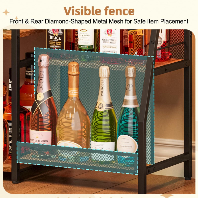 Jakyitvi Liquor Cabinet Bar for Home with Drawer, 3-Tier Wine Rack Freestanding Floor and Wine Shelf with Step Design for Whiskey, Spirits, Vintage Mini Bar for Kitchen Apartment - Image 4