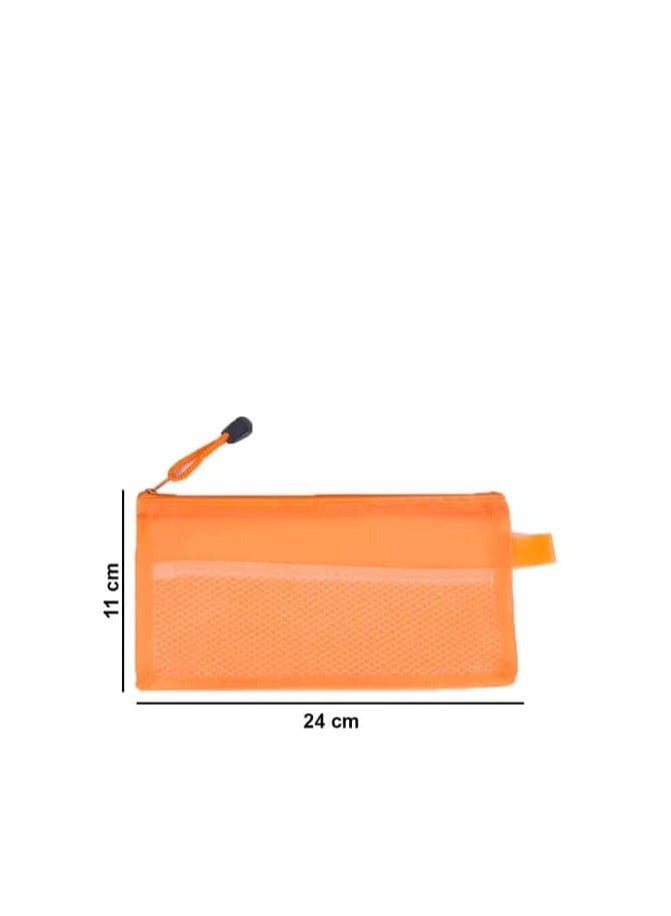 Waterproof Mesh Plastic Document Pouch – A4 orange , Secure Zipper, Multi-Purpose for Papers and Files - Image 4