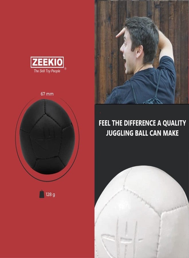 Zeekio - Josh Horton Pro Series Juggling Balls - Professional - for All Levels & Ages- Millet Filled - 12 Panel Synthetic Leather Ball Durable - 128 Grams 67mm Wide - Set of 3 Black - Image 4