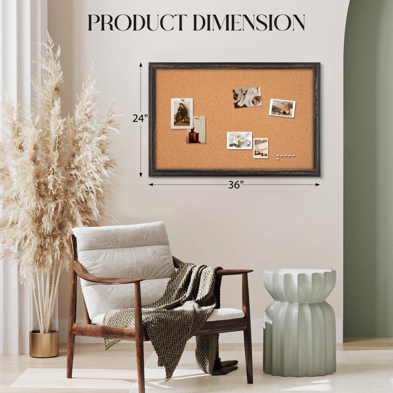 QUEENLINK Cork Bulletin Board, 36" x 24" Corkboard for Wall, Rustic Black Wooden Frame, Hanging Pin Board for Home & Office Decor, 10 Push Pins - Image 5