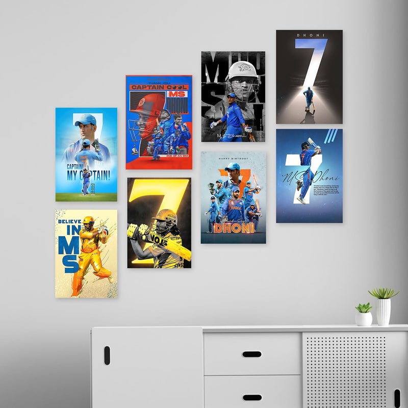 Wallgasm Wallgasm Dhoni Posters Set of 8 8x12 inch A4 Size 300 GSM Thala Posters MS Dhoni Posters CSK Posters Cricket Posters Team India Posters - Image 2