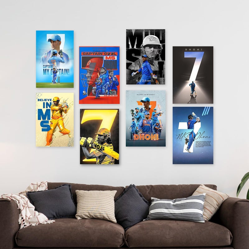 Wallgasm Wallgasm Dhoni Posters Set of 8 8x12 inch A4 Size 300 GSM Thala Posters MS Dhoni Posters CSK Posters Cricket Posters Team India Posters - Image 4