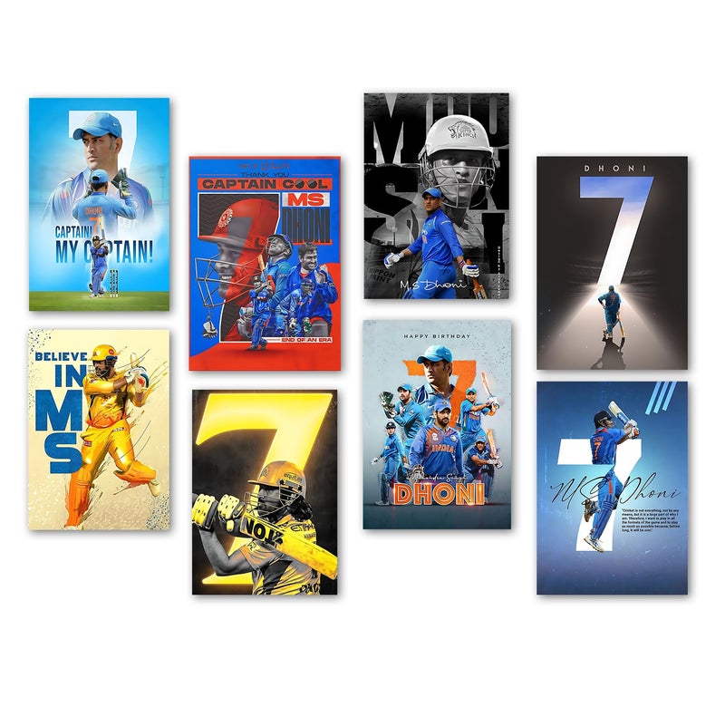 Wallgasm Wallgasm Dhoni Posters Set of 8 8x12 inch A4 Size 300 GSM Thala Posters MS Dhoni Posters CSK Posters Cricket Posters Team India Posters - Image 1