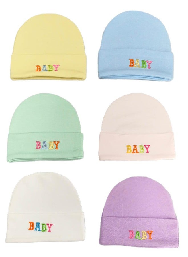 ميني بيري قبعة ميني بيري القطنية الناعمة للأطفال حديثي الولادة من الجنسين من عمر 0 إلى 6 أشهر - عبوة من 4 قطع، متعددة الألوان - Image 1
