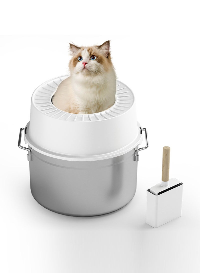 كيدل غير القابل للصدأ مربع القمامة القط المعادن علبة القمامة القط ، وارتفاع الجانب الجدار ، القط المرحاض الحيوانات الأليفة مربع القمامة ، ومجرفة - Image 1