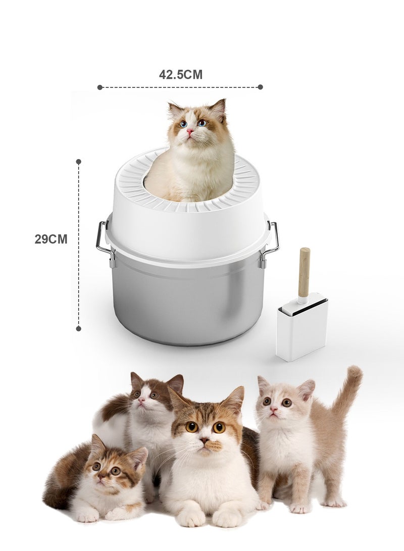 كيدل غير القابل للصدأ مربع القمامة القط المعادن علبة القمامة القط ، وارتفاع الجانب الجدار ، القط المرحاض الحيوانات الأليفة مربع القمامة ، ومجرفة - Image 4