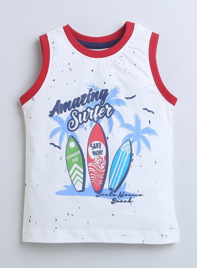 BUMZEE Red & White Boys Sleeveless T-Shirt & Short Set Age - 12-18 Months (Peb9122D-red.wht) - Image 2