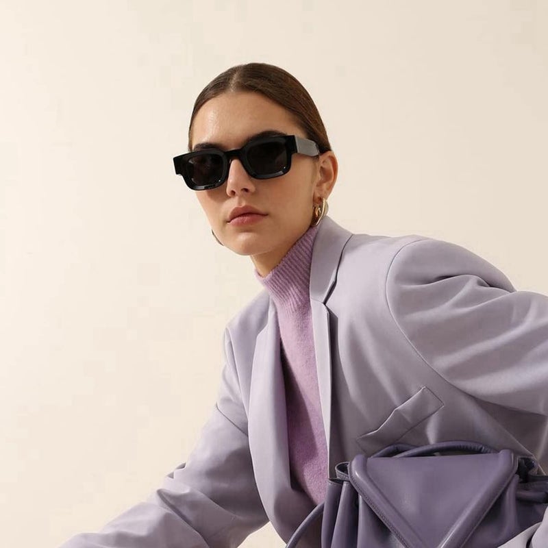 EYLRIM Thick Square Frame Sunglasses for Women Men Chunky Rectangle Polarized Sunglasses UV400 Protection(A1 Black/Grey) - Image 2