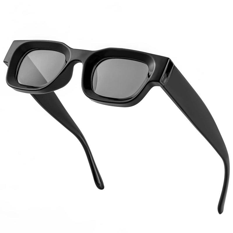 EYLRIM Thick Square Frame Sunglasses for Women Men Chunky Rectangle Polarized Sunglasses UV400 Protection(A1 Black/Grey) - Image 1