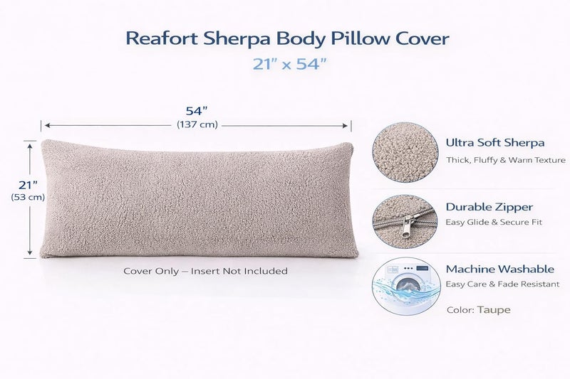Reafort Ultra Soft Sherpa Body Pillow Cover/Case with Zipper Closure 21"x54" (21"x54" Body Pillow Cover, Taupe) - Image 2