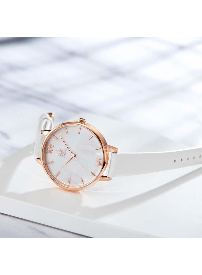 shengke Creative Simplicity Women Watch Genuine Leather Elegant Women Watches Ladies Business Wristwatch(Black) (Rosegold-Natural Shell Dial) - Image 3