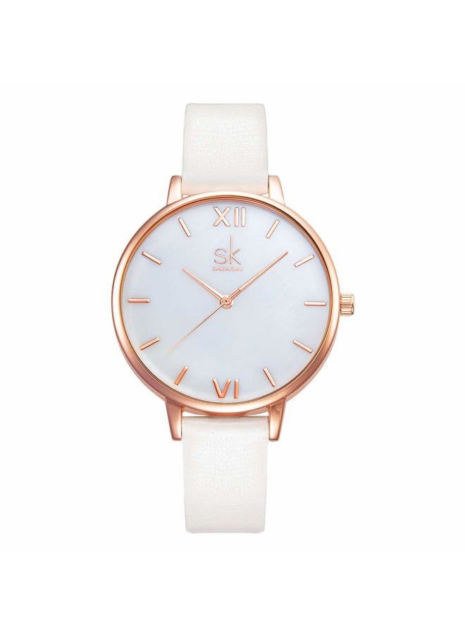 shengke Creative Simplicity Women Watch Genuine Leather Elegant Women Watches Ladies Business Wristwatch(Black) (Rosegold-Natural Shell Dial) - Image 1