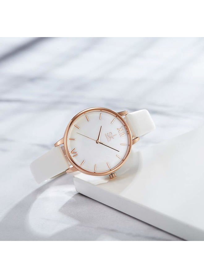 shengke Creative Simplicity Women Watch Genuine Leather Elegant Women Watches Ladies Business Wristwatch(Black) (Rosegold-Natural Shell Dial) - Image 4
