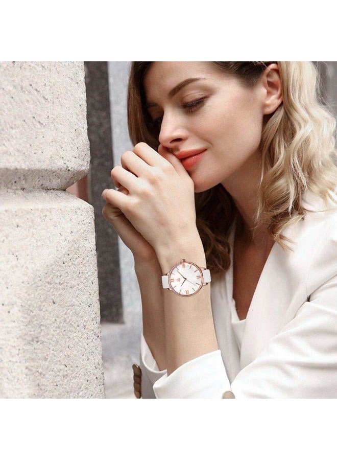 shengke Creative Simplicity Women Watch Genuine Leather Elegant Women Watches Ladies Business Wristwatch(Black) (Rosegold-Natural Shell Dial) - Image 2
