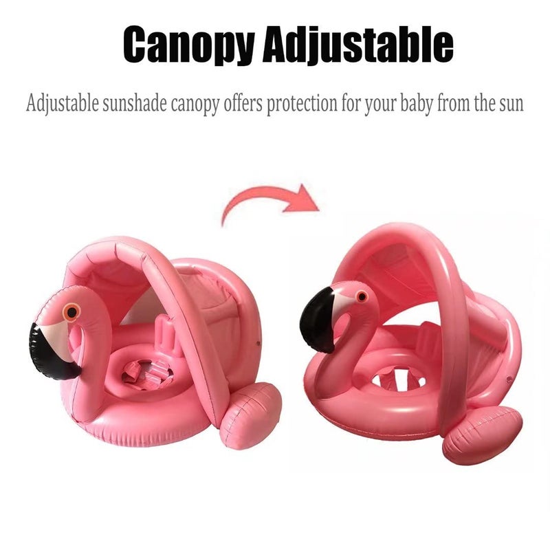 qiaoniuniu Baby Pool Swim Float with Canopy Inflatable Outdoor Swimming Ring Seat, Pink Flamingo Kids Infant Toddler from 12 Months to 48 Months - Image 2