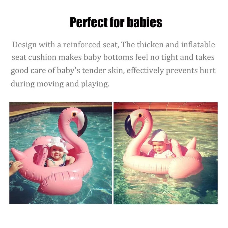 qiaoniuniu Baby Pool Swim Float with Canopy Inflatable Outdoor Swimming Ring Seat, Pink Flamingo Kids Infant Toddler from 12 Months to 48 Months - Image 5