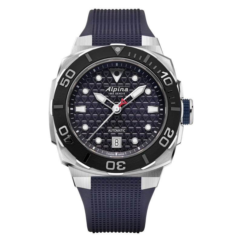 Alpina Mens Automatic Seastrong Watch Blue Rubber Strap Blue Dial and Date Style AL525N3VE6 - Image 2