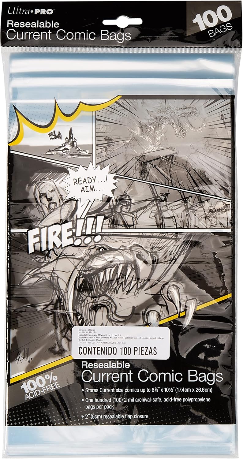 Ultra Pro Resealable Current Comic Bags - 100 Pack, Acid-Free Polypropylene Sleeves - Image 1